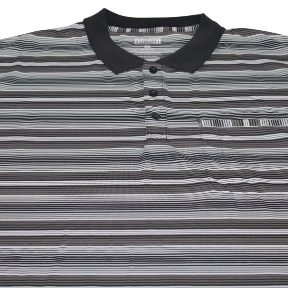 Duluth Trading Co 2XL Pocket Wick Away Collared Striped Gray Black 3 Button Polo - Picture 4 of 5
